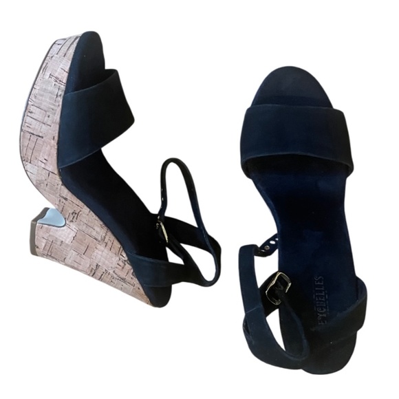 New Seychelles black vegan suede cork platform wedge ankle strap sandal 7 - Picture 1 of 4